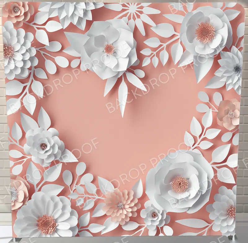 3D Pink Floral Heart photo booth backdrop