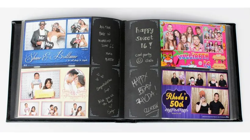 Photo booth guest album with prints and handwritten messages