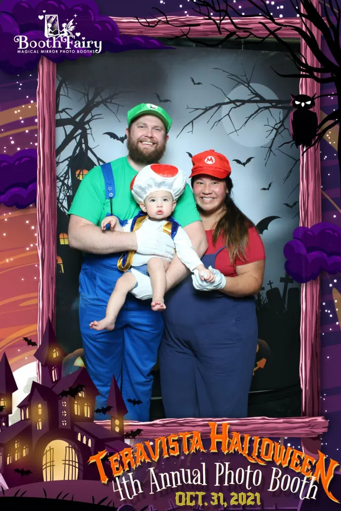 Guests in Halloween costumes at a Booth Fairy photo booth in Teravista