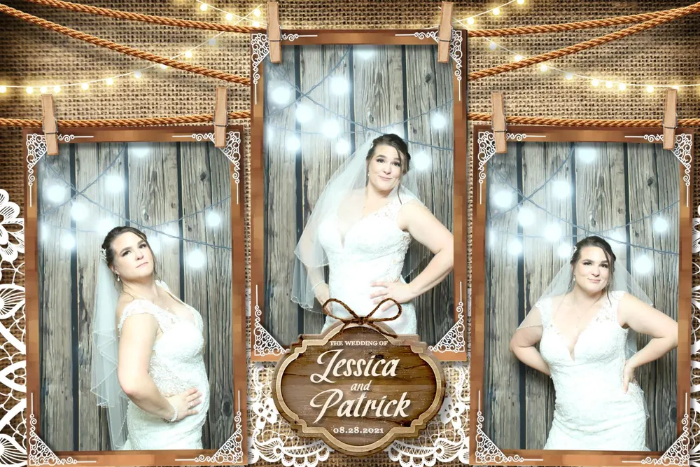 Photo booth strip of a bride with a personalized wedding overlay